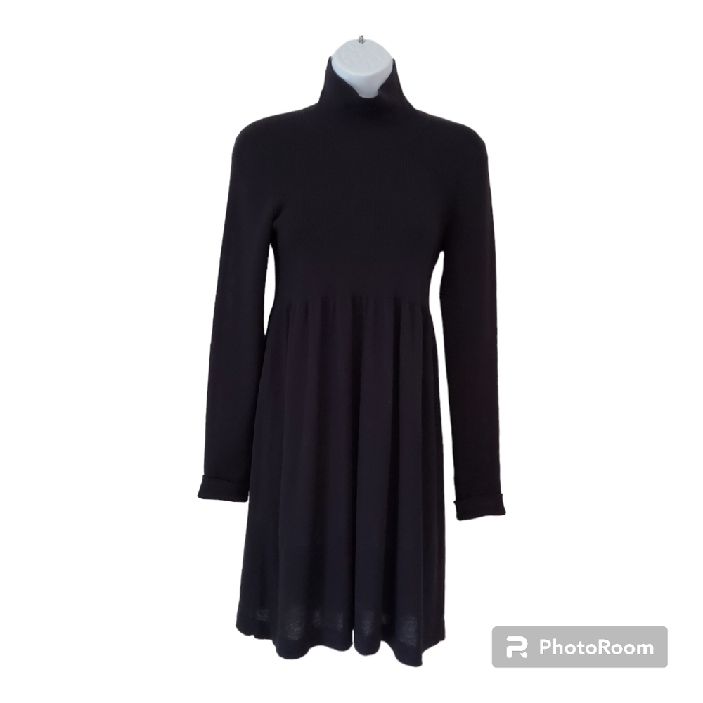 Magaschoni Silk Cashmere Blend Mock Neck Sweater Dress Small Black